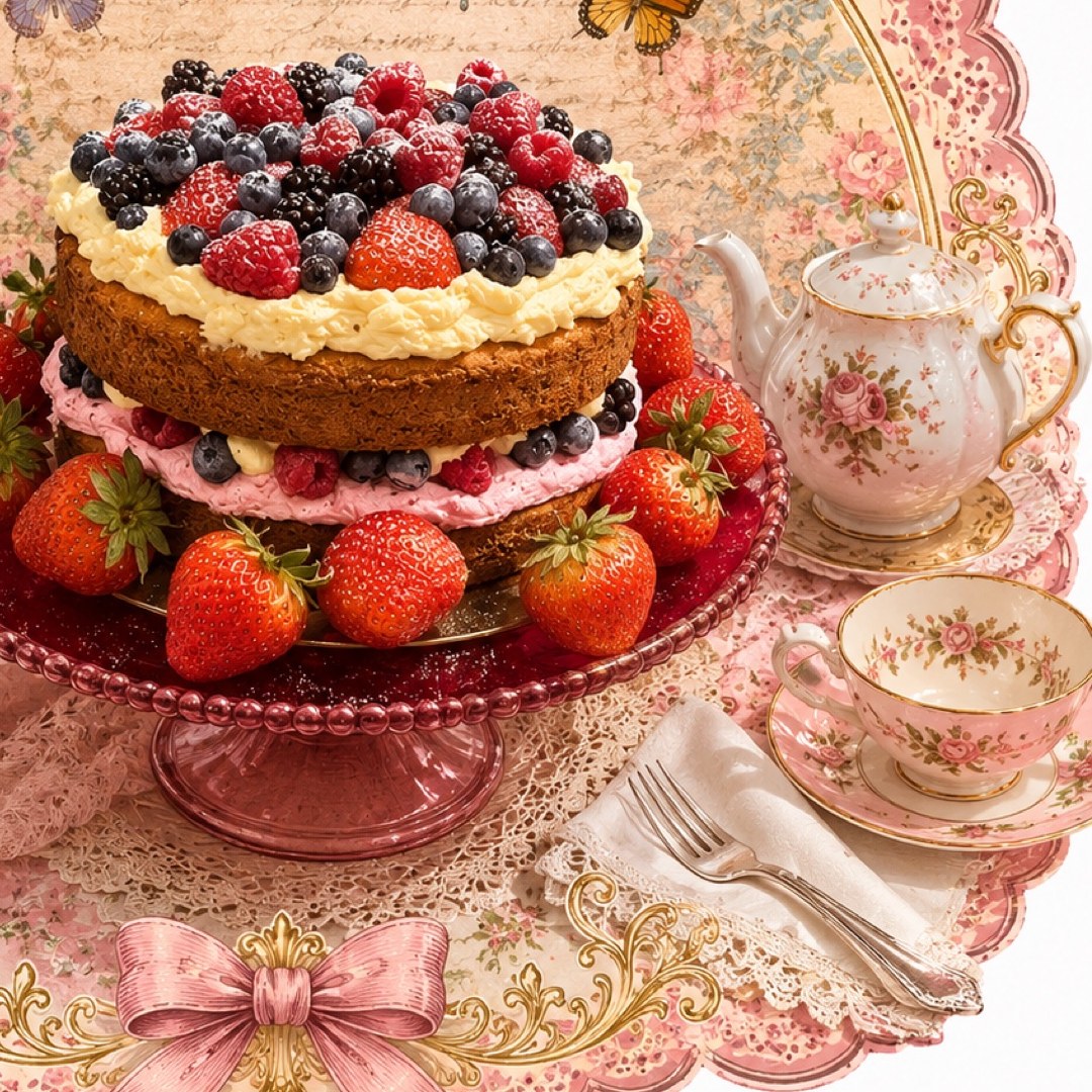 Berry cake with vintage tea-table styling